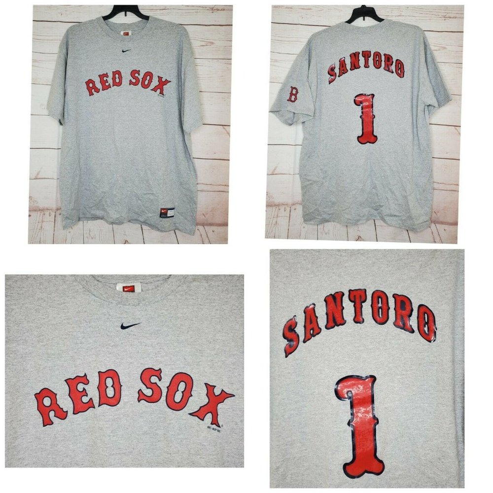 Red Sox Santoro #1 Nike Team Genuine Merchandise Gray T Shirt B On Sleeve XL